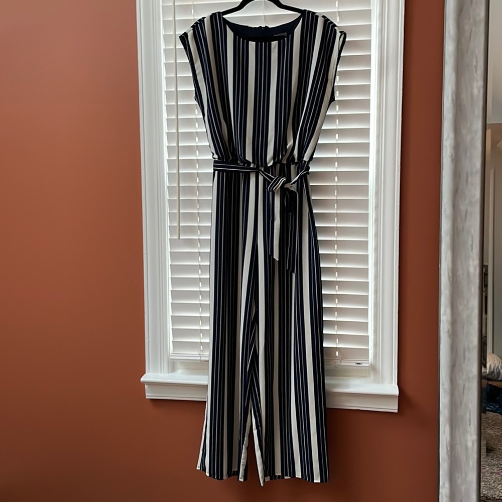 Navy blue and white stripe jumpsuit
